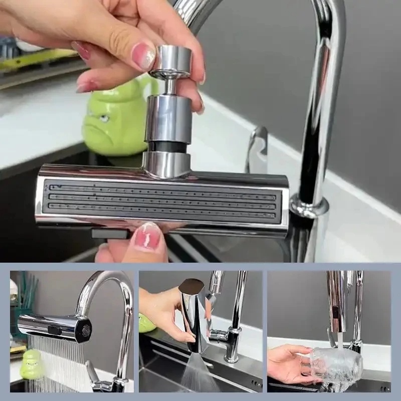 720° Rotation Waterfall Kitchen Faucet 4 mode Kitchen Sink Spray Nozzle ...