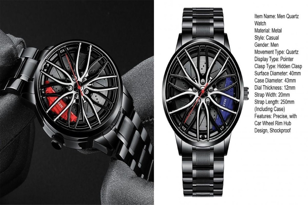 AT| with Car Wheel Rim Hub Design Men Quartz Watch for Daily Life ...