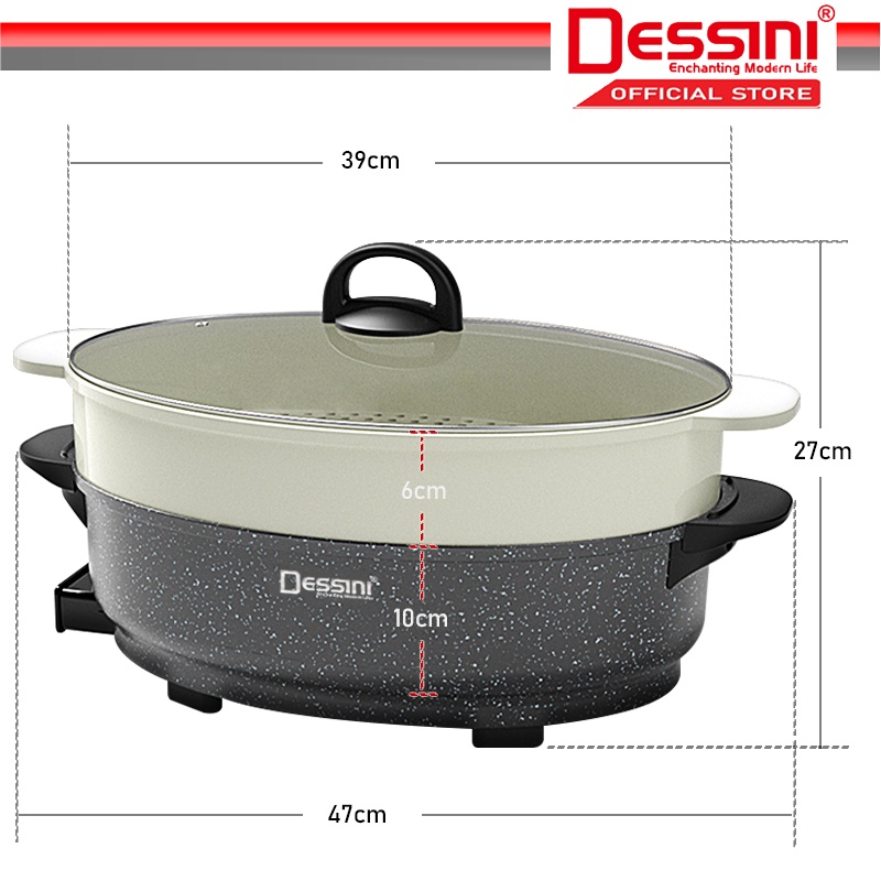 DESSINI ITALY Electric Cooker Steamboat Hot Pot Non Stick Frying Wok ...