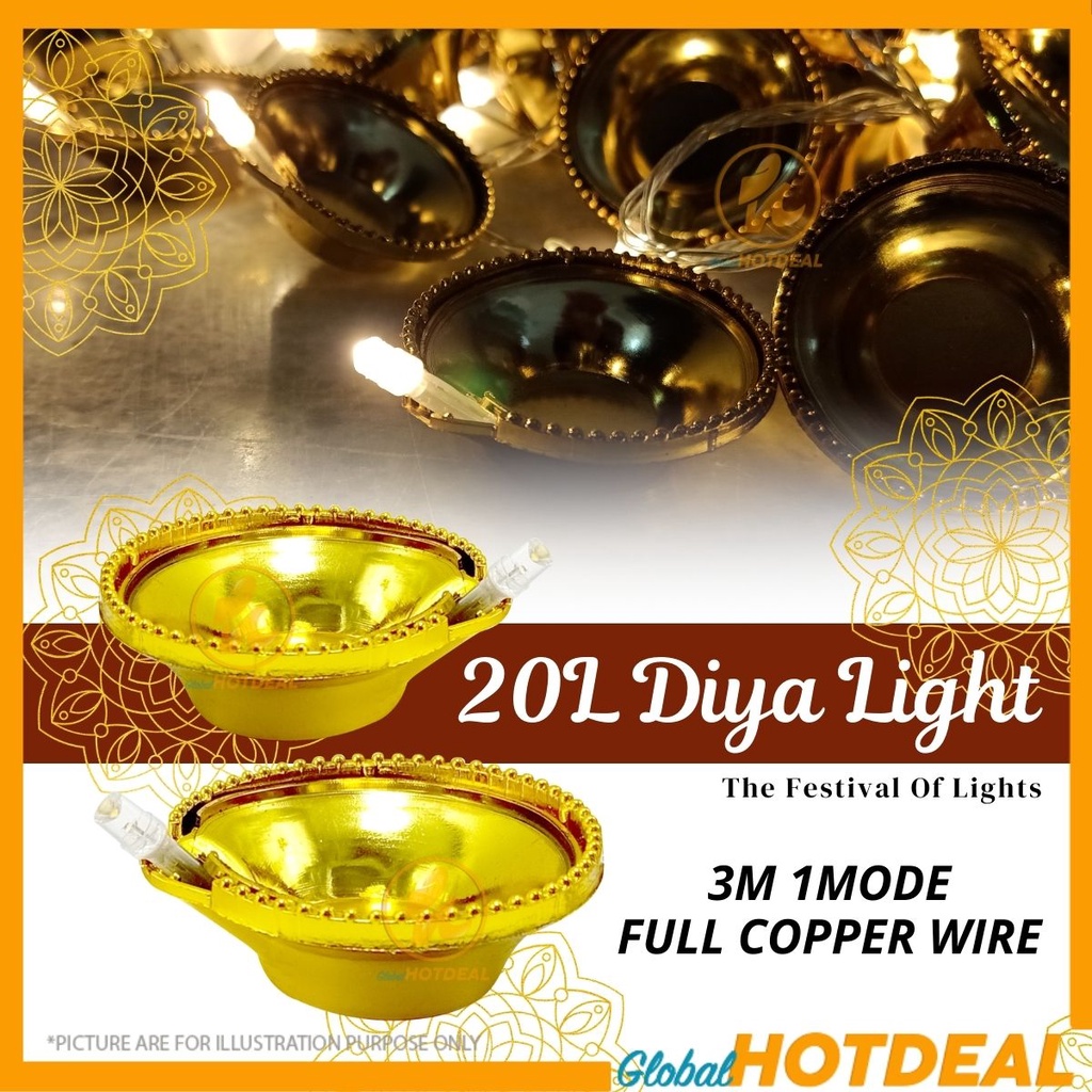 GOLDEN 20L Deepak Diya LED Fairy String Light Diwali Festival