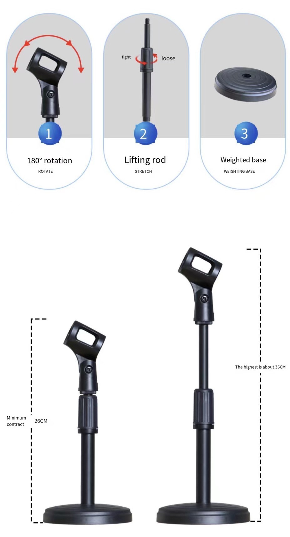 Lifting and rotating desktop microphone stand Microphone stand Disk ...