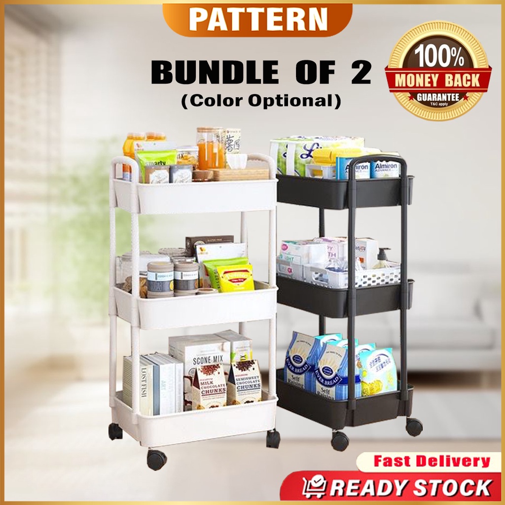 PATTERN Trolley Rack Storage 3 Tier Trolley Kitchen Rack With Wheel ...