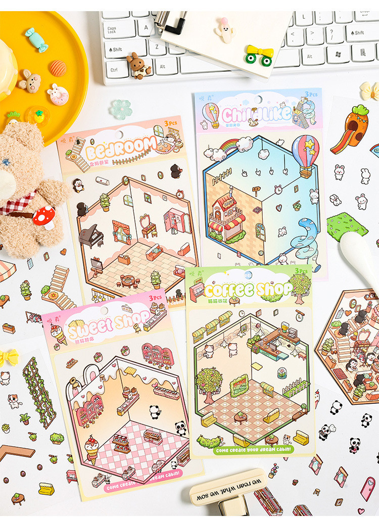 【Epoch Islet】3D Miniature Scenes Sticker DIY Cute Cartoon Journal ...