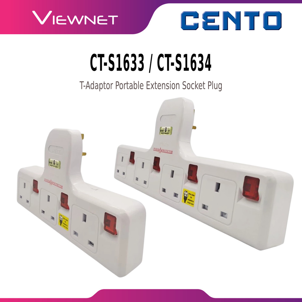CENTO 3 GANG CT-S1633 / 4 GANG CT-S1634 T ADAPTOR PORTABLE EXTENSION ...