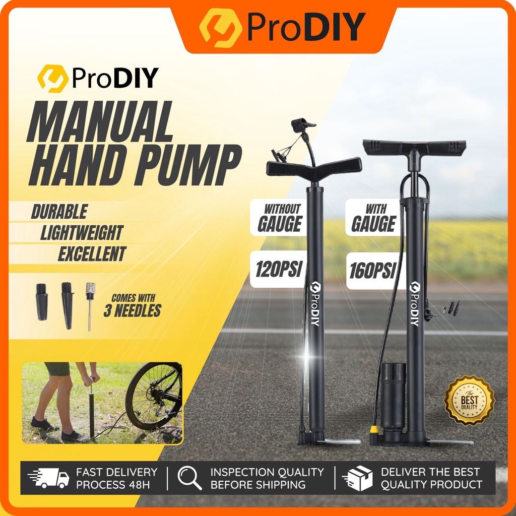 PRODIY Manual Pump with Gauge Black Air Pressure Pump for Ball Bicycle