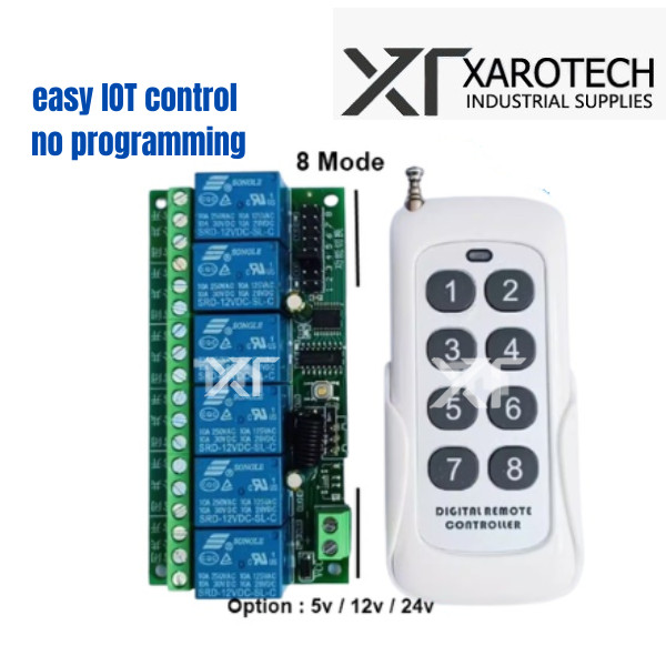 433MHz 5V/12V/24V 6CH Channel Relay RF Wireless Remote Control Switch Transmitter + Receiver (No Programming) Easy IOT