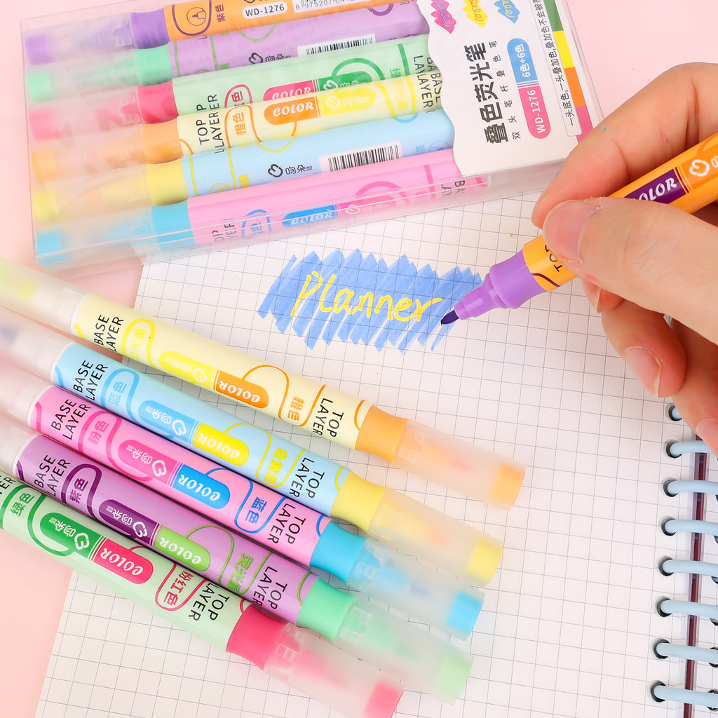 Double Colored Highlighter Pen - Stacking Colors Fluorescent Pen - Art ...