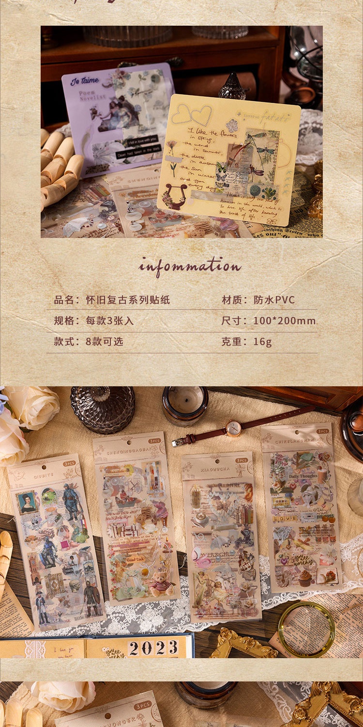 Journamm 3pcs/pack Vintage Stickers Collage Scrapbooking Materials DIY ...