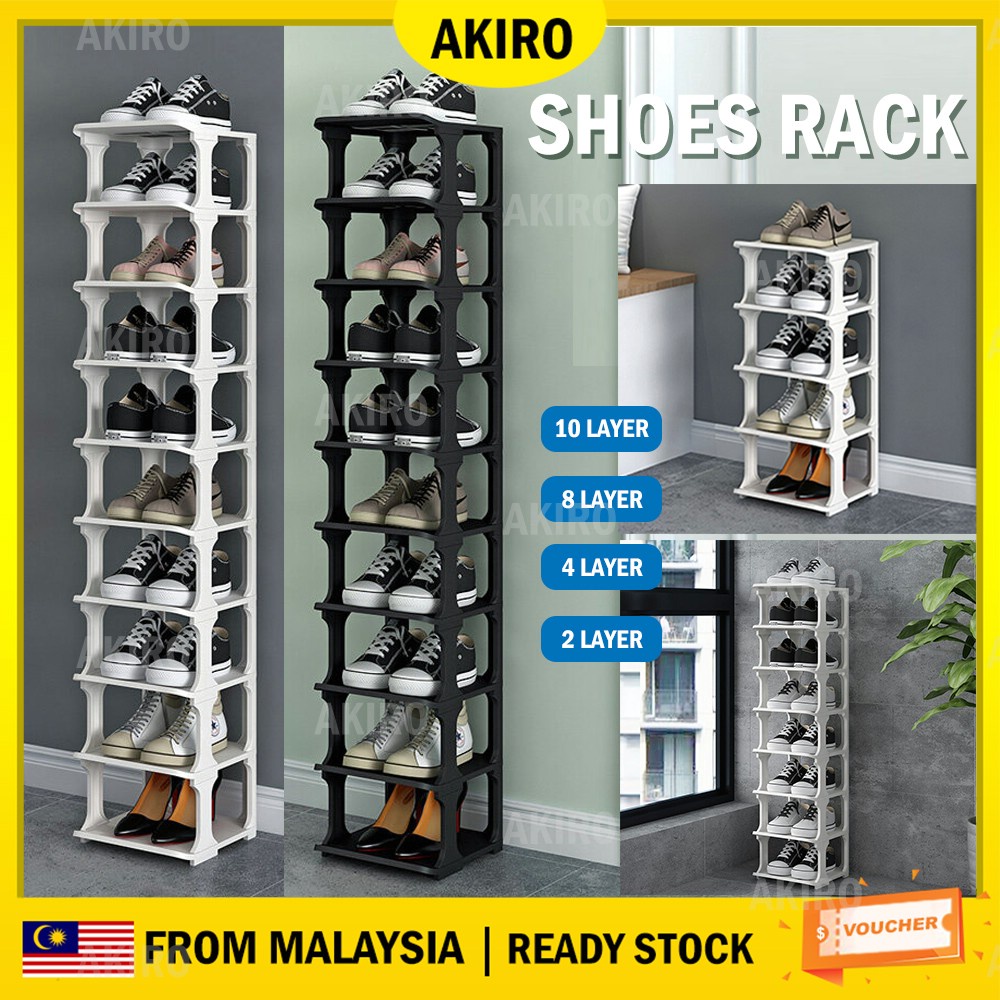 (Crazy Sales) AKIRO Multi-Layer Tier Shoe Rack Space-Saving Narrow Shoe ...