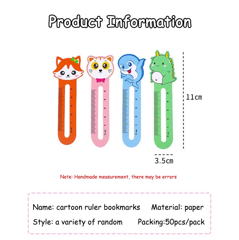 50pcs Cute Cartoon Ruler Bookmark Creative Animal Paper Bookmark Kawaii ...