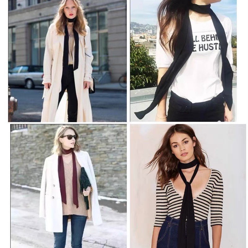 Solid Color Narrow Long Strip Small Silk Scarf Multifunctional Variety ...