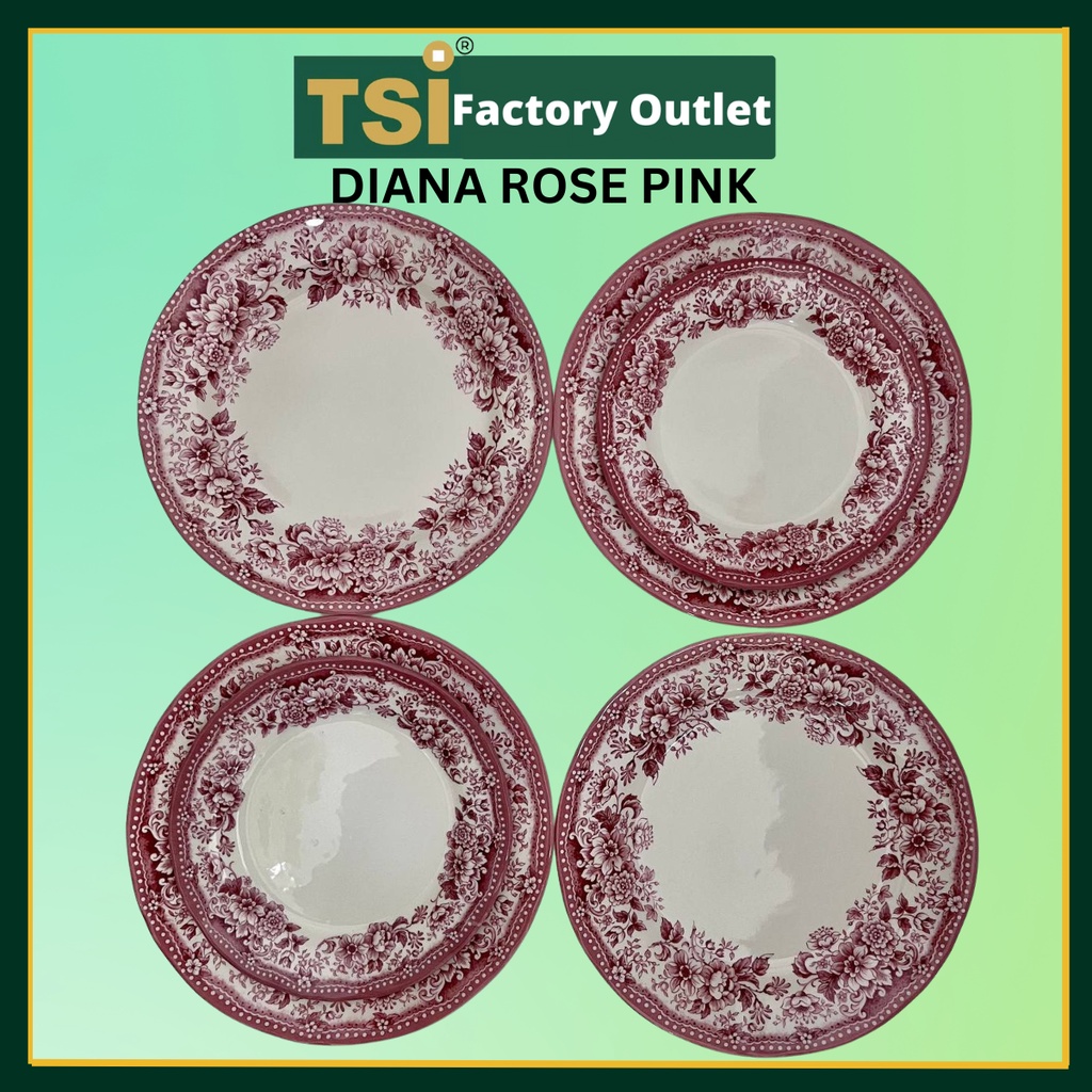 Claytan Rm5990 Set Diana Rose Pink Ceramic Set Pinggan Mangkuk Makan