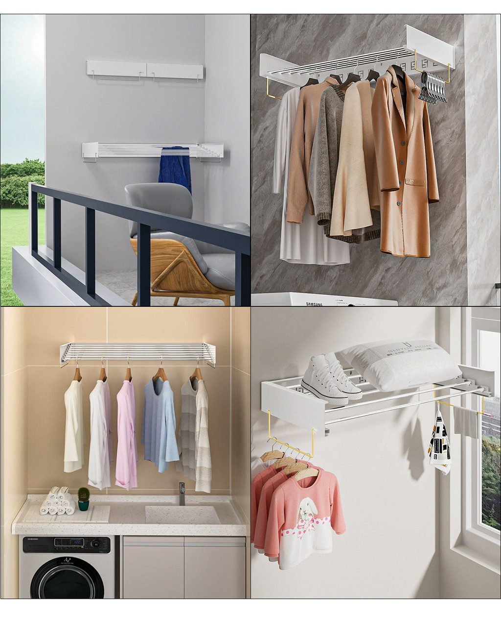 (Conceal) Balcony Wall Mounted Retractable Foldable Clothes Drying Rack ...
