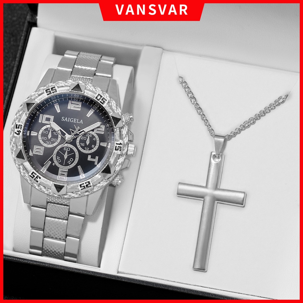 Fashion Men S Watch Steel Band Blue Light Glass Quartz Watch Arabic