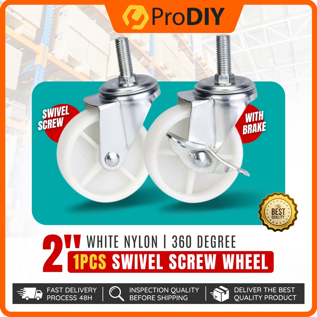 1 PCS 2 INCH Nylon Swivel Screw Wheel White Caster Roller With Brake ...