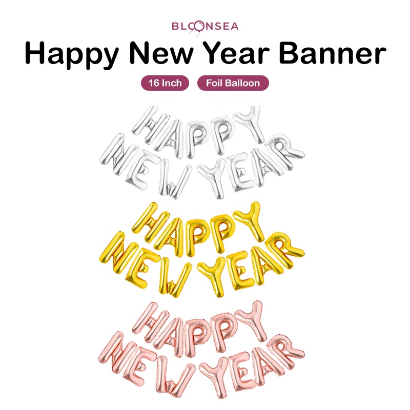 16-Inch Happy New Year Foil Balloon Banner - 2021 Celebration Party Decorations In Blue