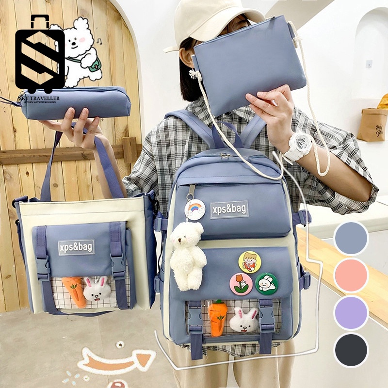 SKY TRAVELLER 4pcs Aesthetic Backpack Set Canvas For Teens Girls School ...