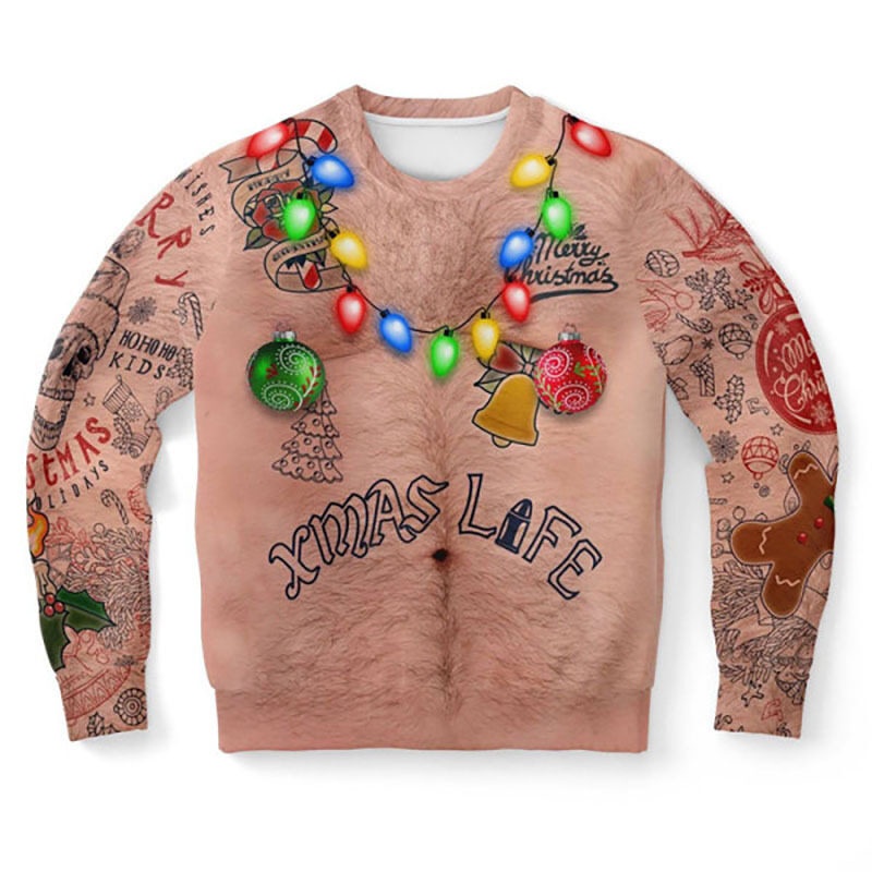 Chest hair christmas sweater outlet