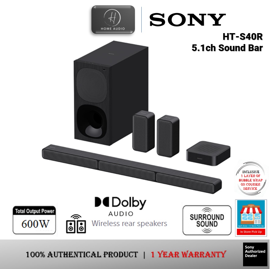 Sony HT-S40R - 5.1ch Soundbar with Subwoofer and Wireless Rear Speakers