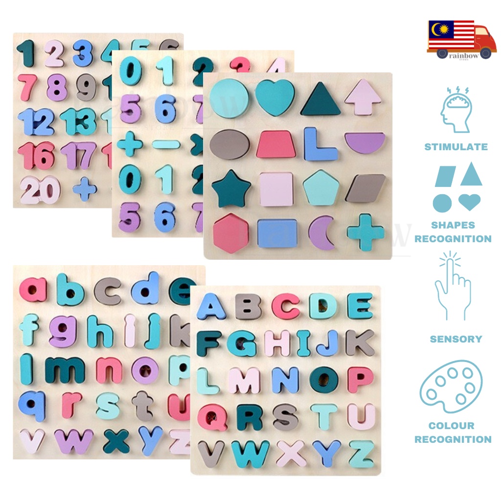 Wooden 3D Alphabet Number Matching Puzzle Board Early Learning ...