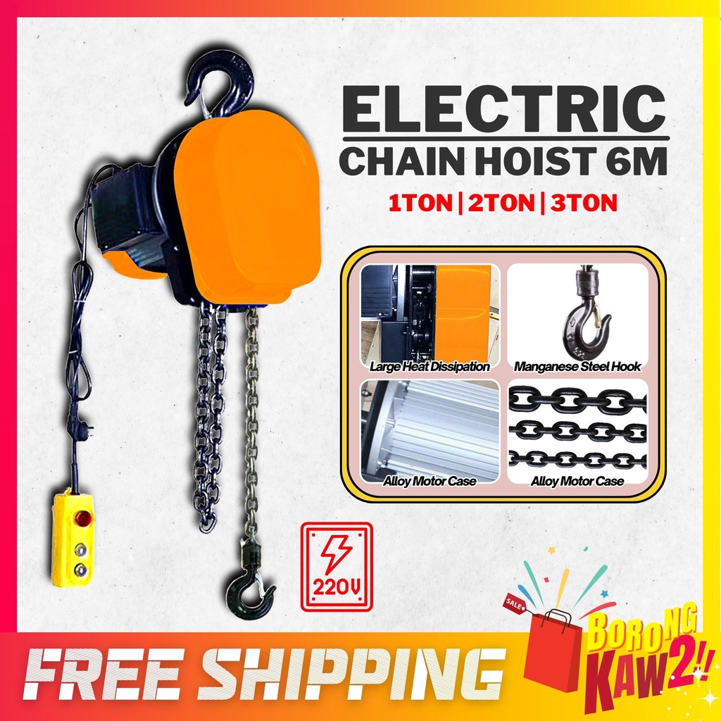 Heavy Duty 6M 220V Electric Chain Hoist Crane Lifting Block Chain Hook ...