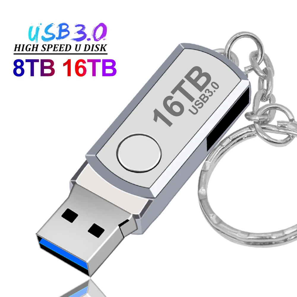 Chiavetta USB 3.0 Ad Alta Velocità, Memory Stick Da 16TB 8TB 4TB 2TB 1TB, Esterna, Impermeabile, Argento