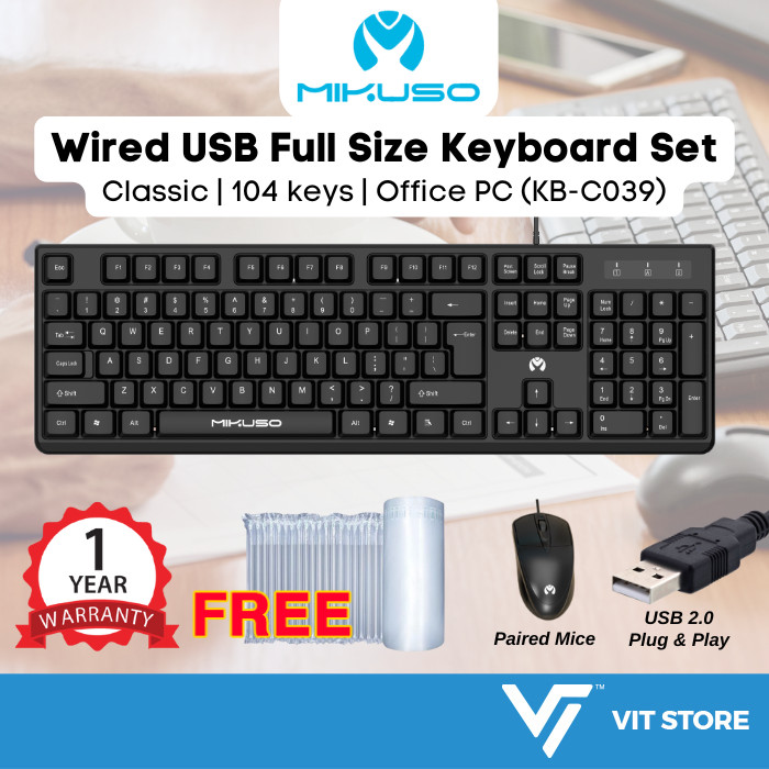 MIKUSO Wired Keyboard Mouse KB-C039 | USB Full Size Office PC Laptop ...