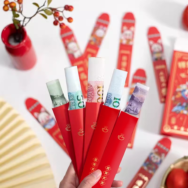 2024 Creative Folding Fan Red Packet Cartoon Dragon New Year Draw Lots ...