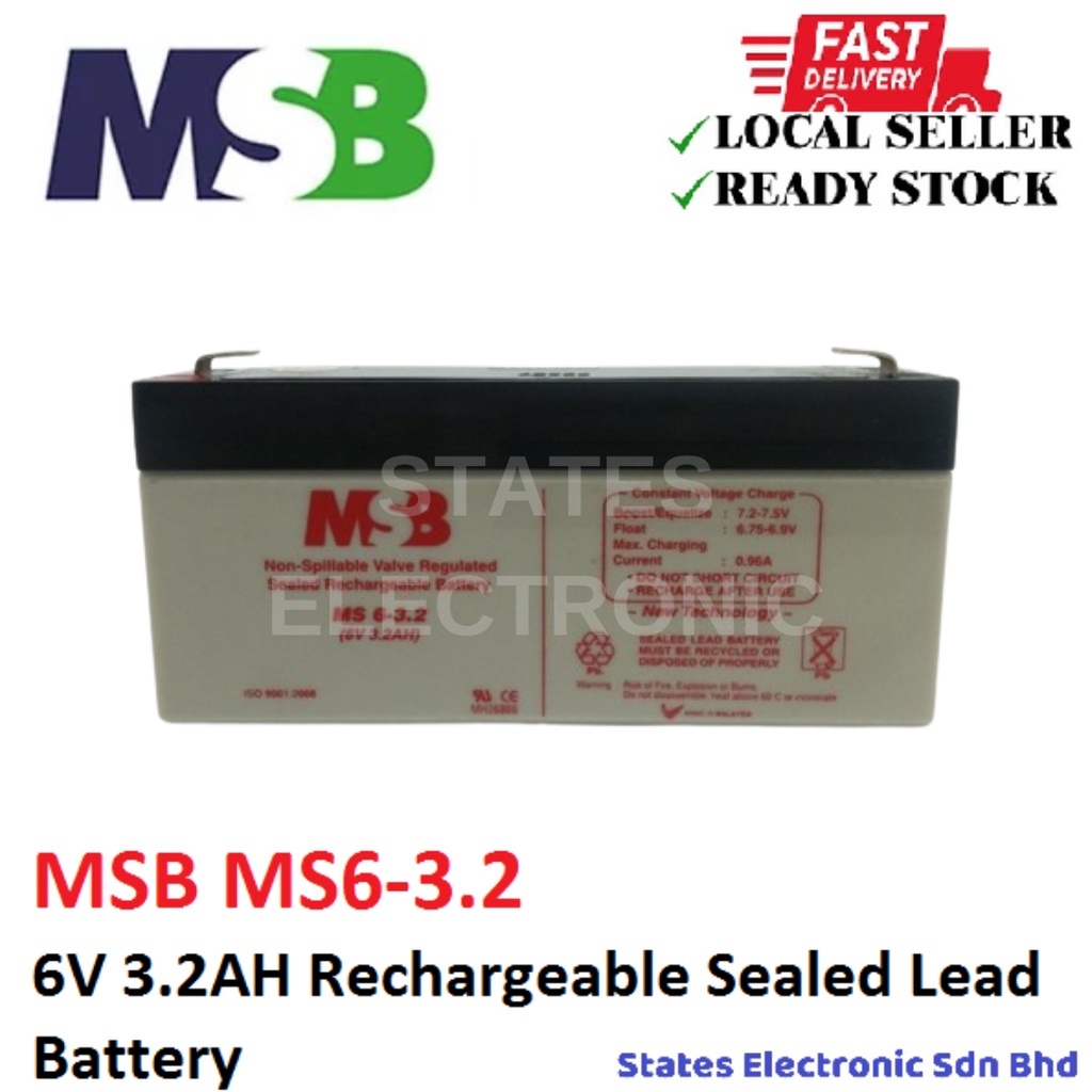 MSB 6V 3.2AH Rechargeable Sealed Lead Battery (MS6-3.2) | Shopee Malaysia