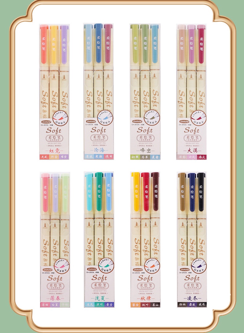 3 Pieces/Set Soft Head Colorful Calligraphy Pen Brush Water-based ...