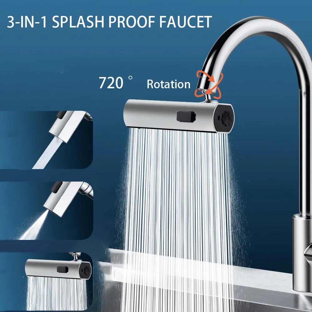 720° Rotation Waterfall Kitchen Faucet 4 mode Kitchen Sink Spray Nozzle ...