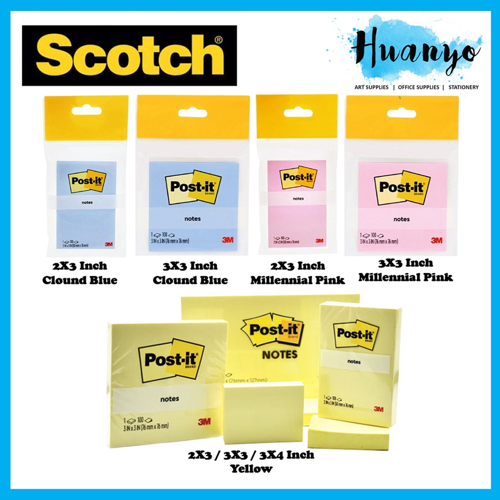 3M Scotch Postit Yellow / Cloud Blue / Millennial Pink [Sticky Notes