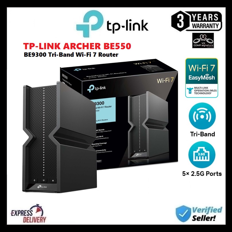 TPLINK ARCHER BE550 WIFI 7 BE9300 TRIBAND 5X 2.5G PORTS ROUTER WITH