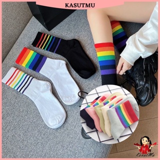 Combed Cotton Women Long Socks Harajuku Ins Japanese Korean Striped Socks  Autumn Winter Fashion Casual Girls AB Socks High