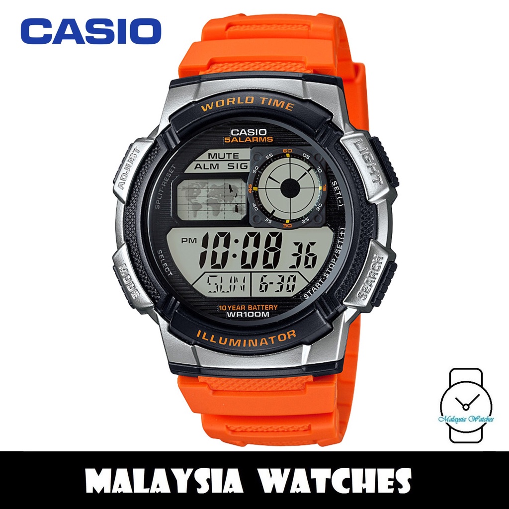 Casio men's illuminator lcd orange resin strap watch hot sale