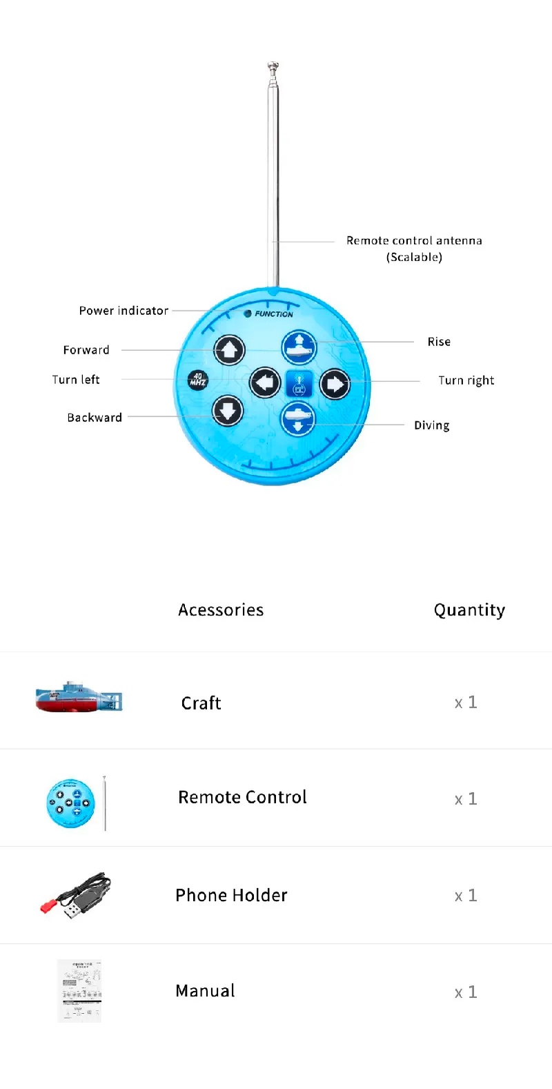 2.4 GHz Remote Control Submarine Children's Toy Model Remote Control ...