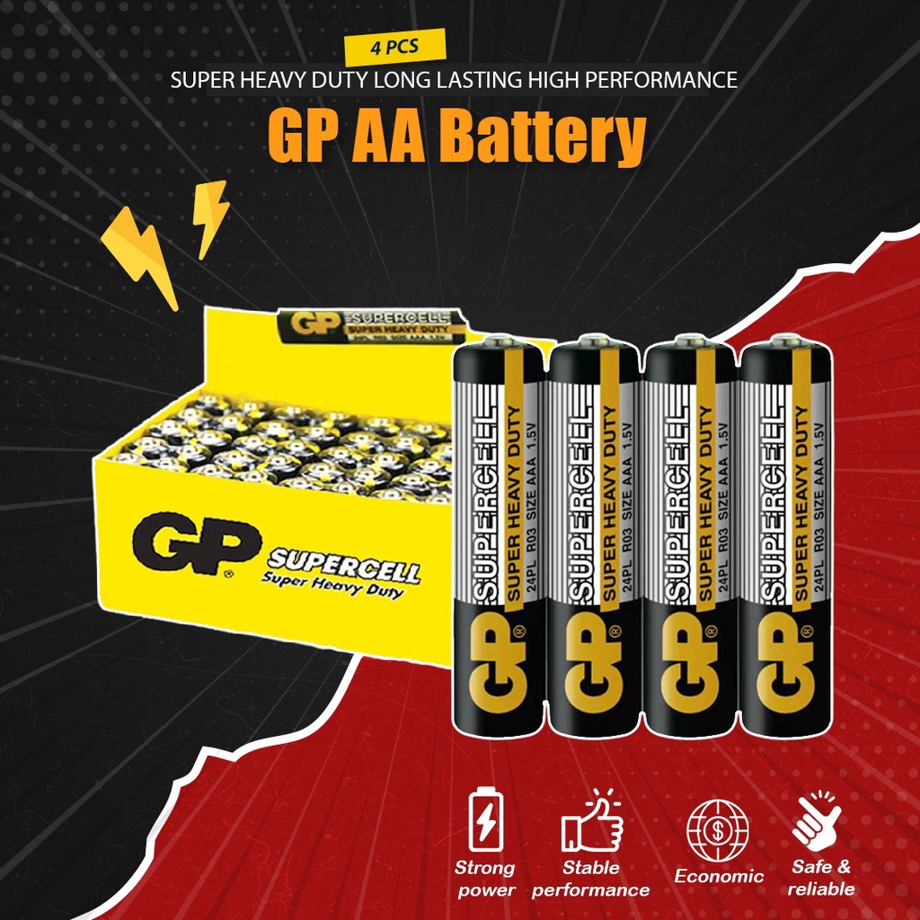 Battery GP SUPER Heavy Duty AA 1.5V Dry Cells Original GP AA 4 PCS