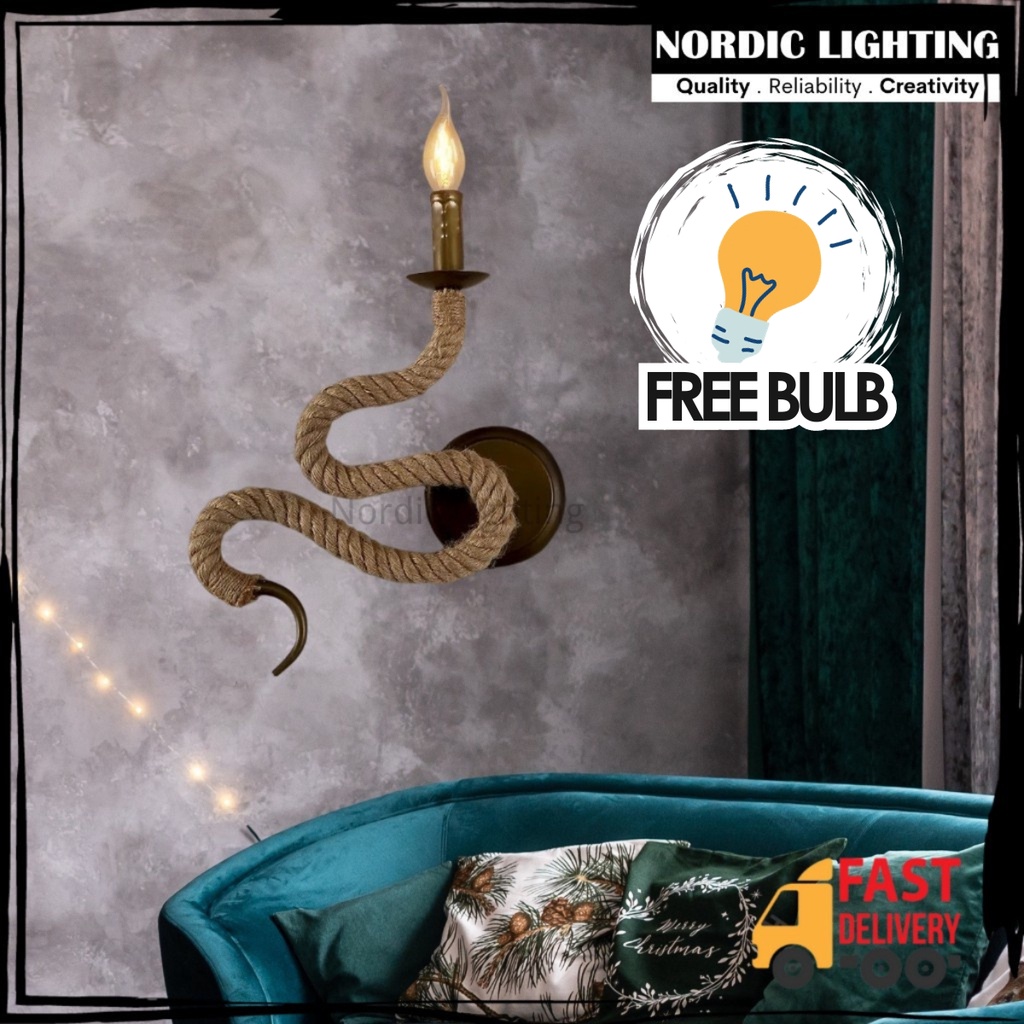 [FREE BULB] Nordic Lighting Retro Loft Hemp Rope Wall Light Vintage ...