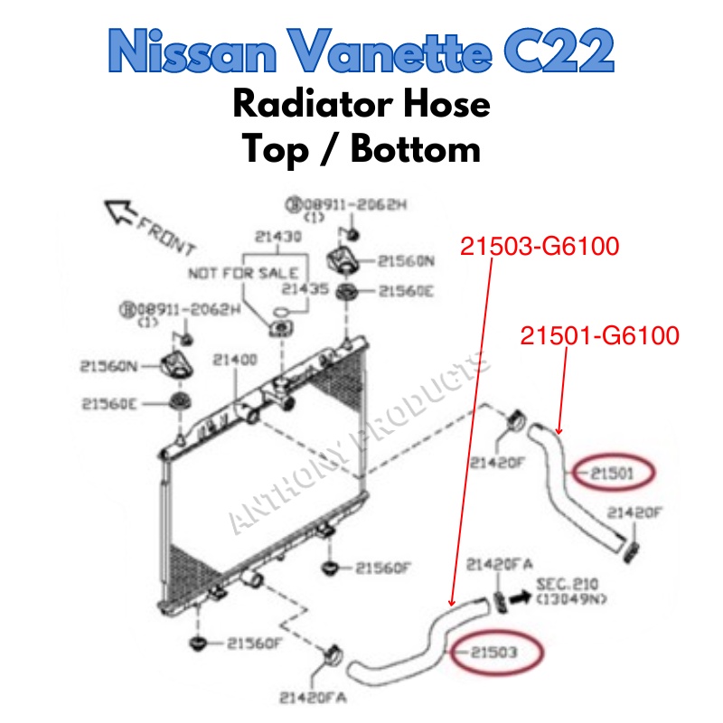 Nissan Vanette C22 Radiator Hose EPDM Bottom (Lower) 21503-G6100 ...
