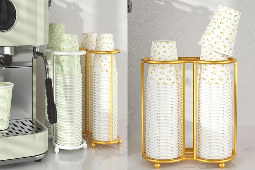 Stackable Beverage Rack Compact Cup Organizer 2 Compartment Kitchen ...