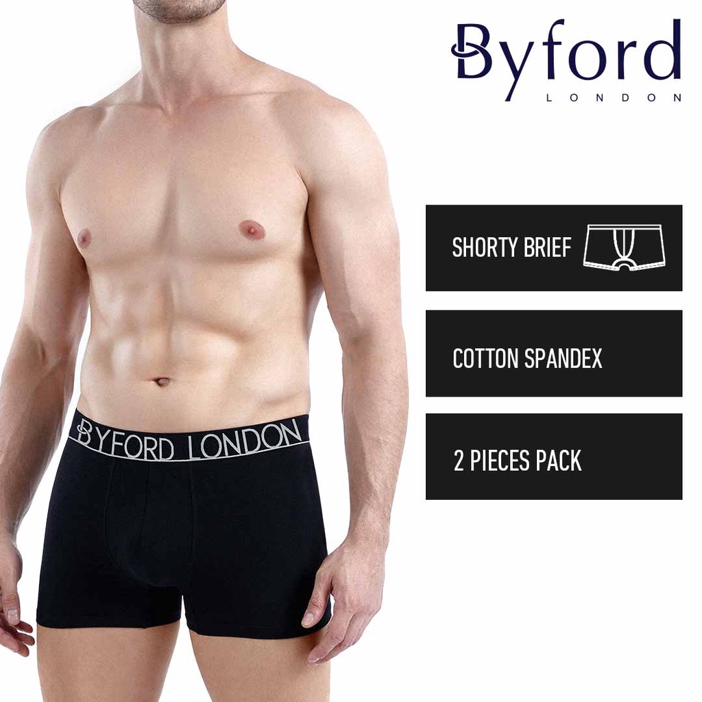 2 Pcs) Byford Mens Cotton Spandex Shorty Brief Underwear Assorted Colours -  BUD5236S