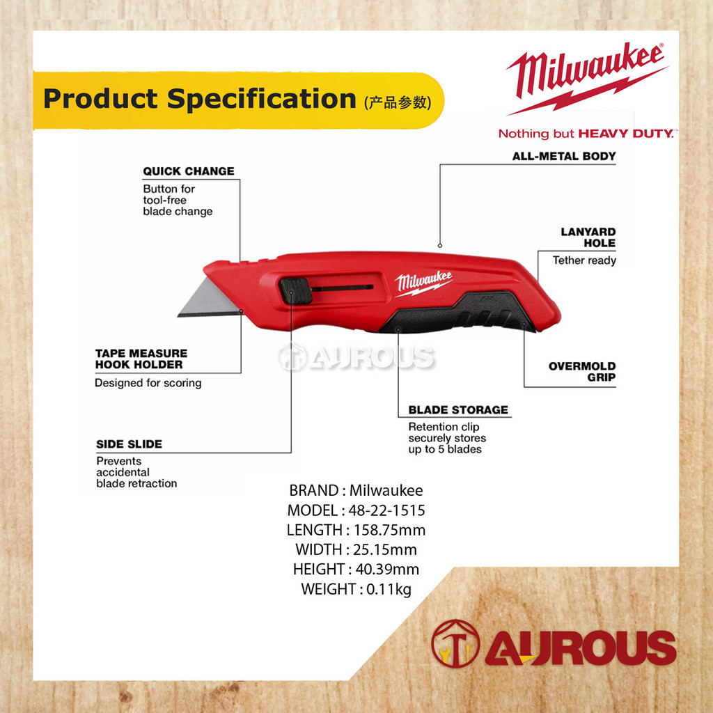 MILWAUKEE SIDE SLIDING UTILITY BLADE WITH BLADE STORAGE CLIP (48-22 ...