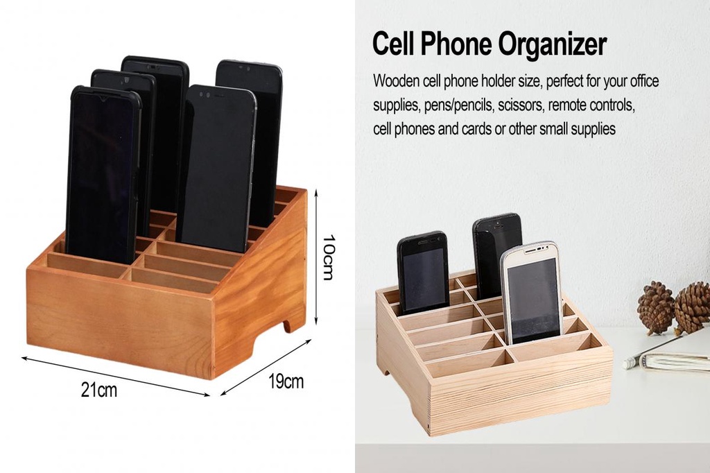 {Bakilili} Multi-slot Storage Box 12/16 Grids Wooden Phone Holder Stand ...