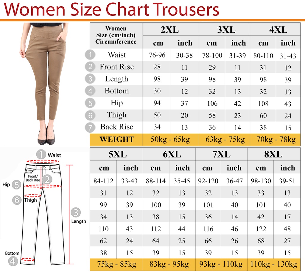 2XL-8XL Extra Plus Size Stretchable Long Pants / Women Jegging [M12736 ...