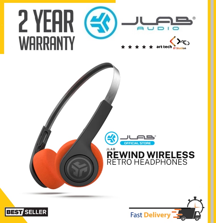 JLab Rewind Wireless Retro Headphones Bluetooth 4.2 Rapid Charging with ...
