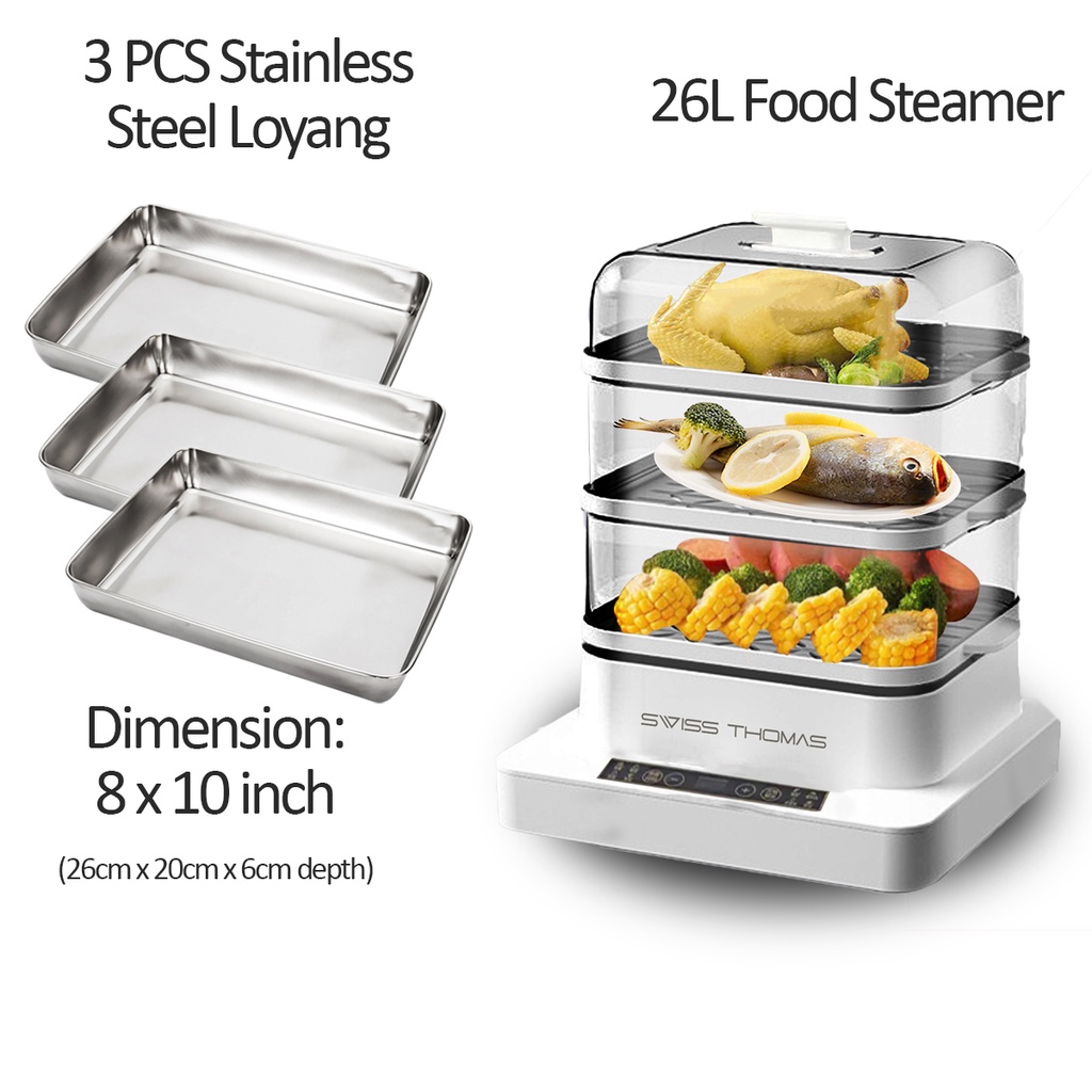 AXN Electric Food Steamer 3 Tier 21L Transparent Cover Pengukus Makanan