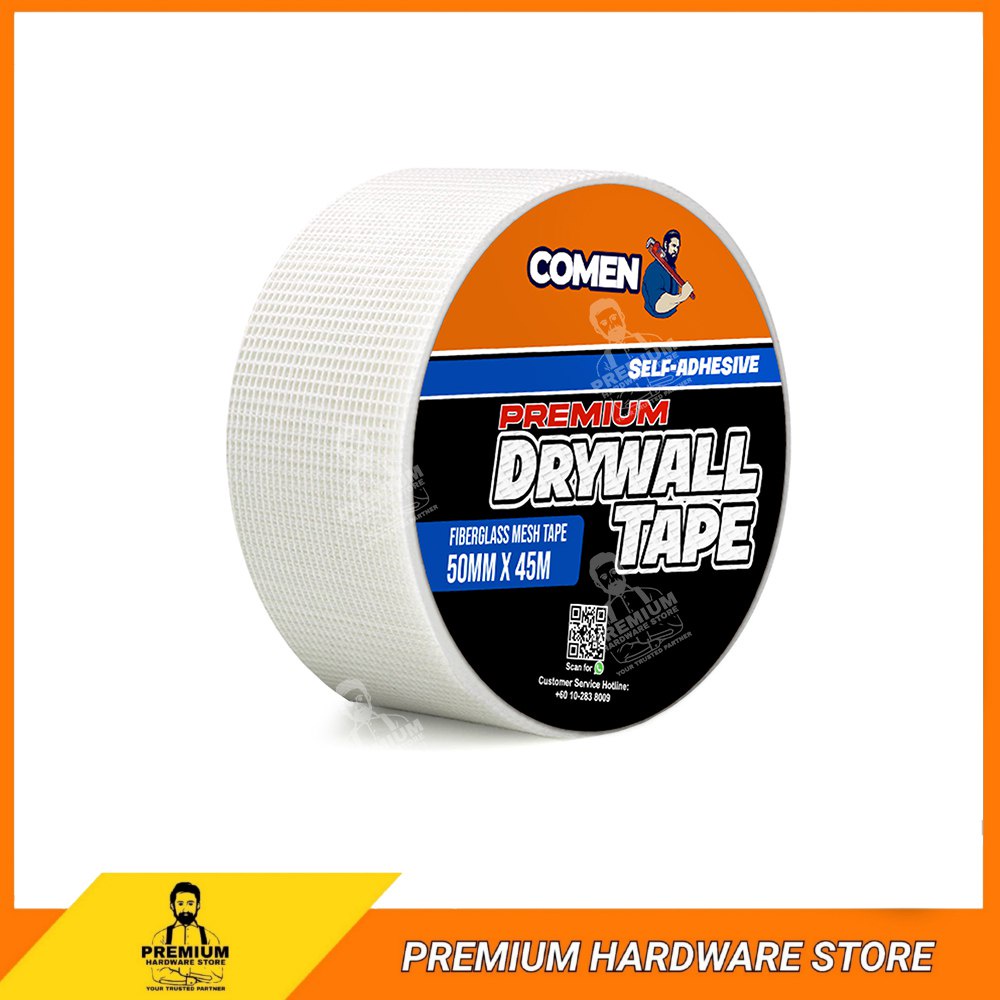 COMEN Fibre Glass Self Adhesive Mesh Tape 50MM x 45M Drywall Joint Tape