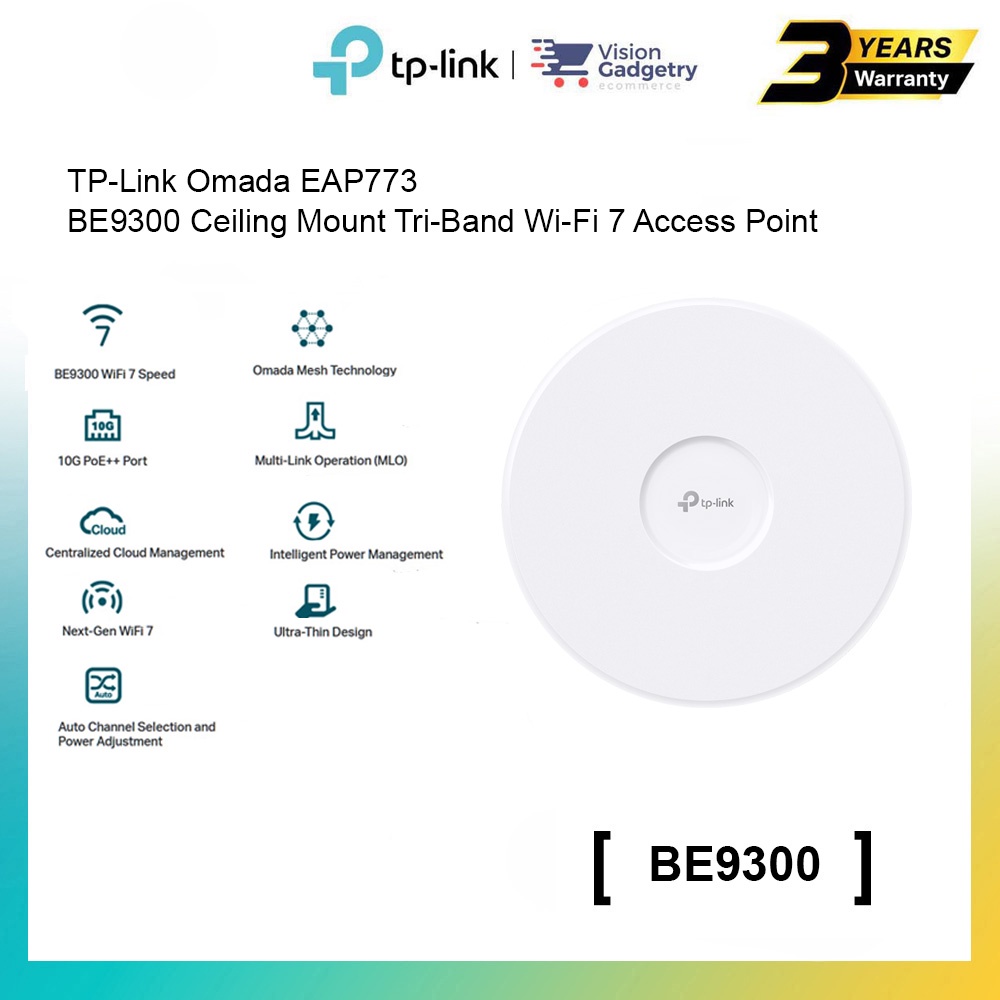 TPLink Omada EAP773 BE9300 Ceiling Mount TriBand WiFi 7 Access Point