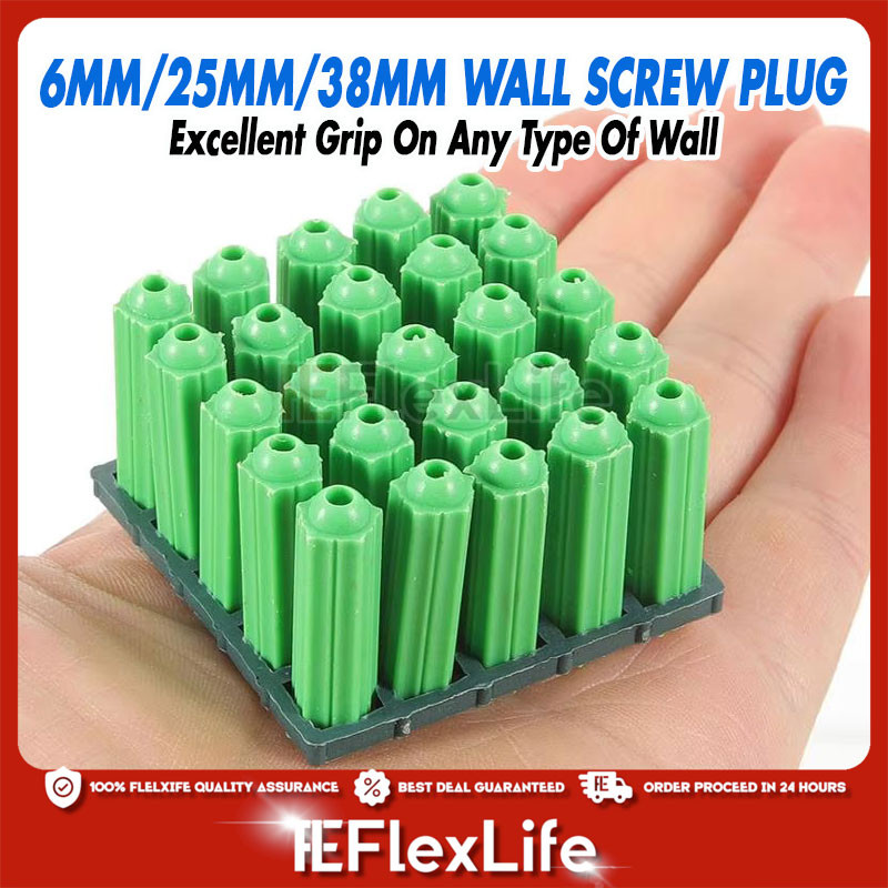 Multipurpose 6mm/25mm/38mm Wall Plug Screw Anchor Green PVC Plug Brown ...