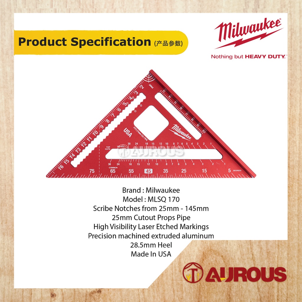 MILWAUKEE 7''/180MM METRIC RAFTER SQUARE RULER (MLSQ 170) | Shopee Malaysia